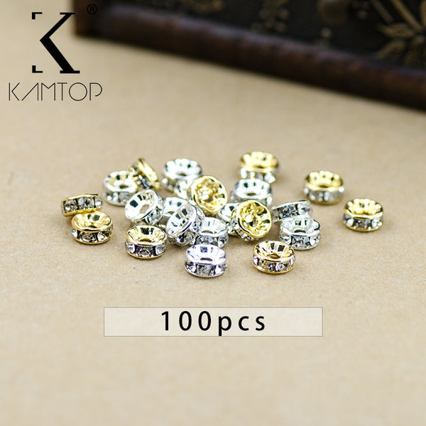 new 100pcs Silver Gold Crystal Rhinestone Rondelle Spacer Beads DIY 4mm 5mm 6mm 8mm 10mm
