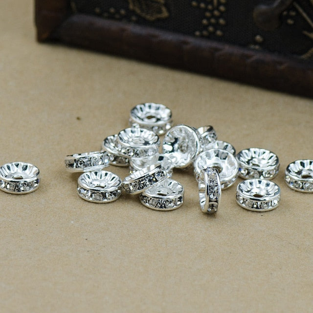 new 100pcs Silver Gold Crystal Rhinestone Rondelle Spacer Beads DIY 4mm 5mm 6mm 8mm 10mm