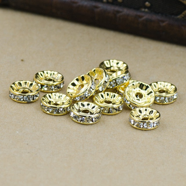 new 100pcs Silver Gold Crystal Rhinestone Rondelle Spacer Beads DIY 4mm 5mm 6mm 8mm 10mm