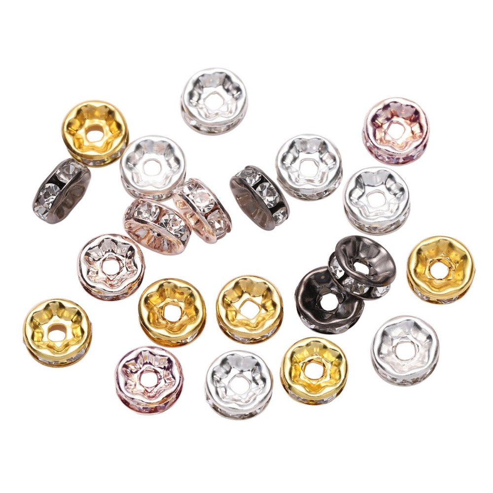 50pcs/lot 4 6 8 10mm Gold Silver Color Rhinestone Rondelles Crystal Bead Loose Spacer Beads for DIY Jewelry Making Accessories