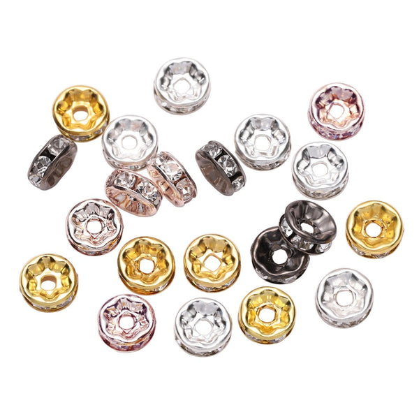 50pcs/lot 4 6 8 10mm Gold Silver Color Rhinestone Rondelles Crystal Bead Loose Spacer Beads for DIY Jewelry Making Accessories