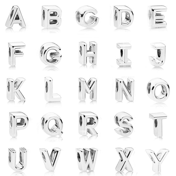 Silver Plated Beads Charm Initial Alphabet Letter A-Z bead Fit Original Pandora Charms Bracelet for Women Diy Jewelry Making