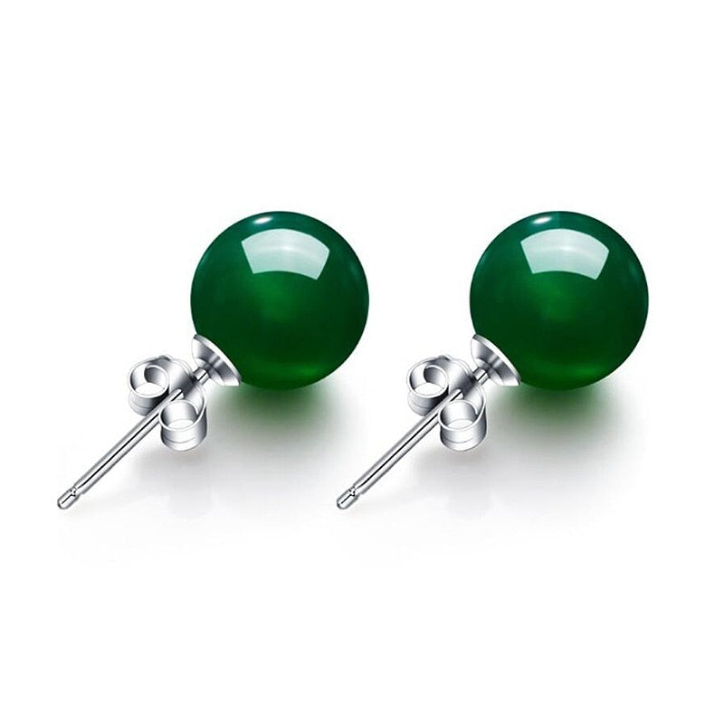 Ruifan 8mm Round Natural Green Agate Stud Earrings for Women S925 Sterling Silver Vintage Fine Jewelry Wedding Brincos YEA119