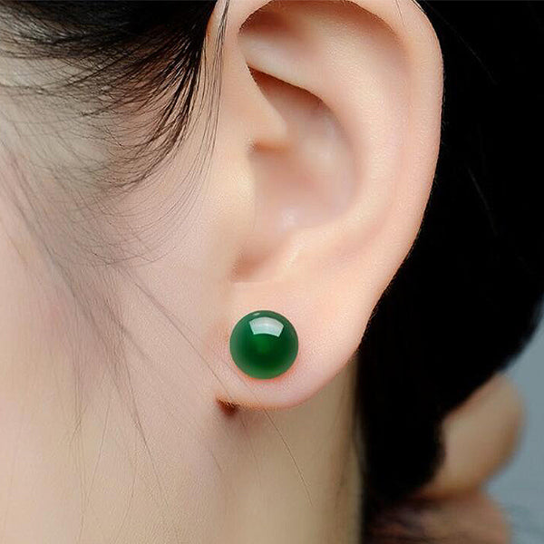 Ruifan 8mm Round Natural Green Agate Stud Earrings for Women S925 Sterling Silver Vintage Fine Jewelry Wedding Brincos YEA119