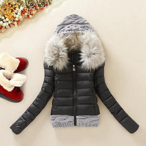 LAAMEI 2018 Winter Jacket Women Parkas Outerwear Coat Knitted Hat Female Parkas Fur Collar Plus Size 3XL Thick Women Winter Coat