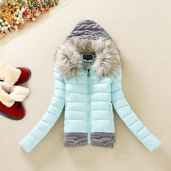LAAMEI 2018 Winter Jacket Women Parkas Outerwear Coat Knitted Hat Female Parkas Fur Collar Plus Size 3XL Thick Women Winter Coat