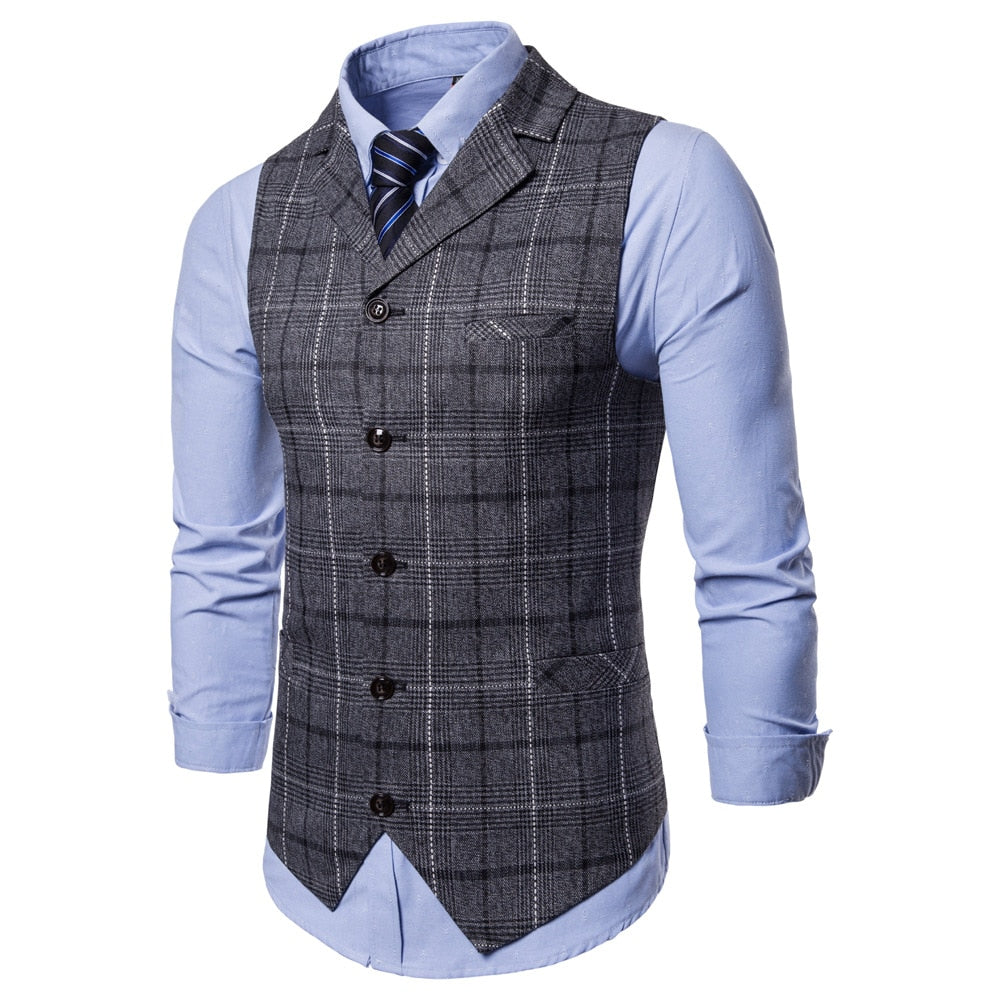 Seenimoe Mens Stripe Plaid Formal Blazer vests Casual Single Breasted V-neck Fashion M-4XL Male England Style Casual Vests