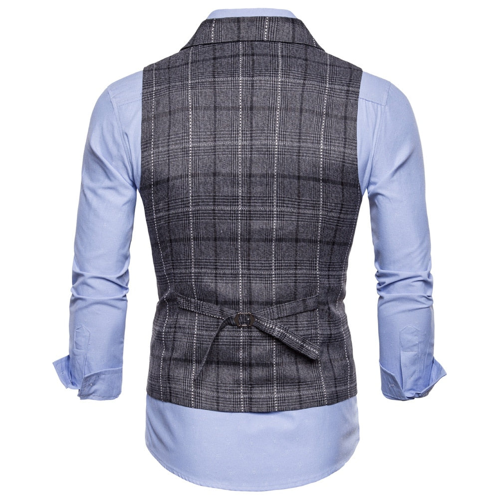 Seenimoe Mens Stripe Plaid Formal Blazer vests Casual Single Breasted V-neck Fashion M-4XL Male England Style Casual Vests