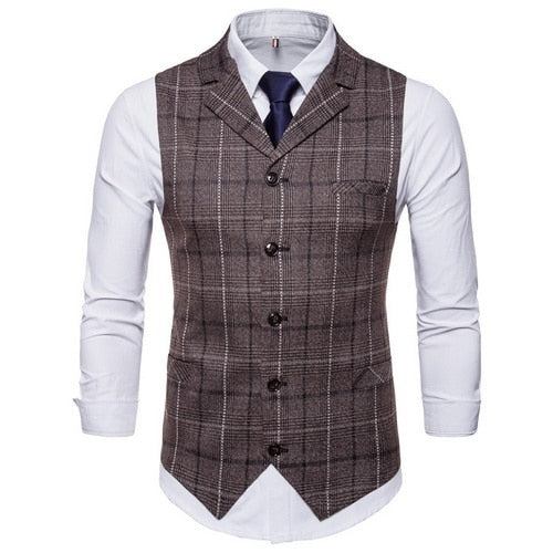 Seenimoe Mens Stripe Plaid Formal Blazer vests Casual Single Breasted V-neck Fashion M-4XL Male England Style Casual Vests