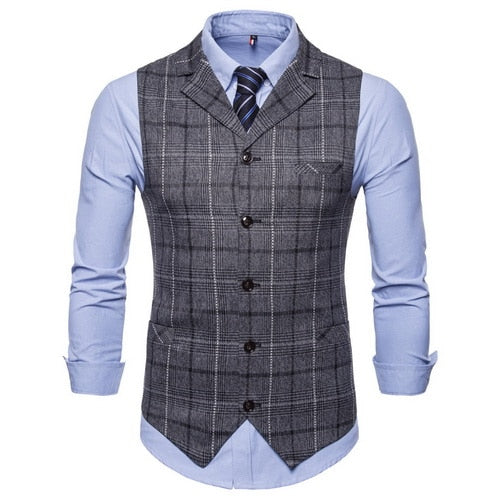 Seenimoe Mens Stripe Plaid Formal Blazer vests Casual Single Breasted V-neck Fashion M-4XL Male England Style Casual Vests