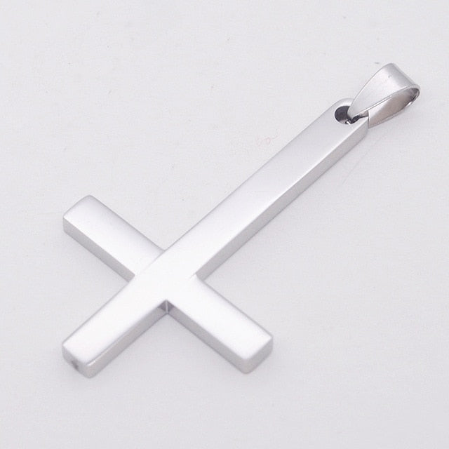 Fashion Stainless Steel Inverted Cross Pendant Necklace Lucifer Satan Punk Jewelry Chain For Men Women Anti-Christian Gift