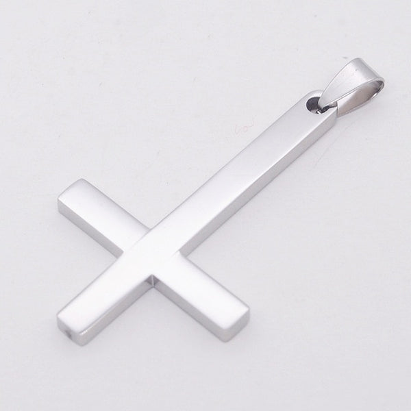 Fashion Stainless Steel Inverted Cross Pendant Necklace Lucifer Satan Punk Jewelry Chain For Men Women Anti-Christian Gift