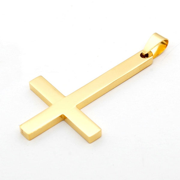 Fashion Stainless Steel Inverted Cross Pendant Necklace Lucifer Satan Punk Jewelry Chain For Men Women Anti-Christian Gift