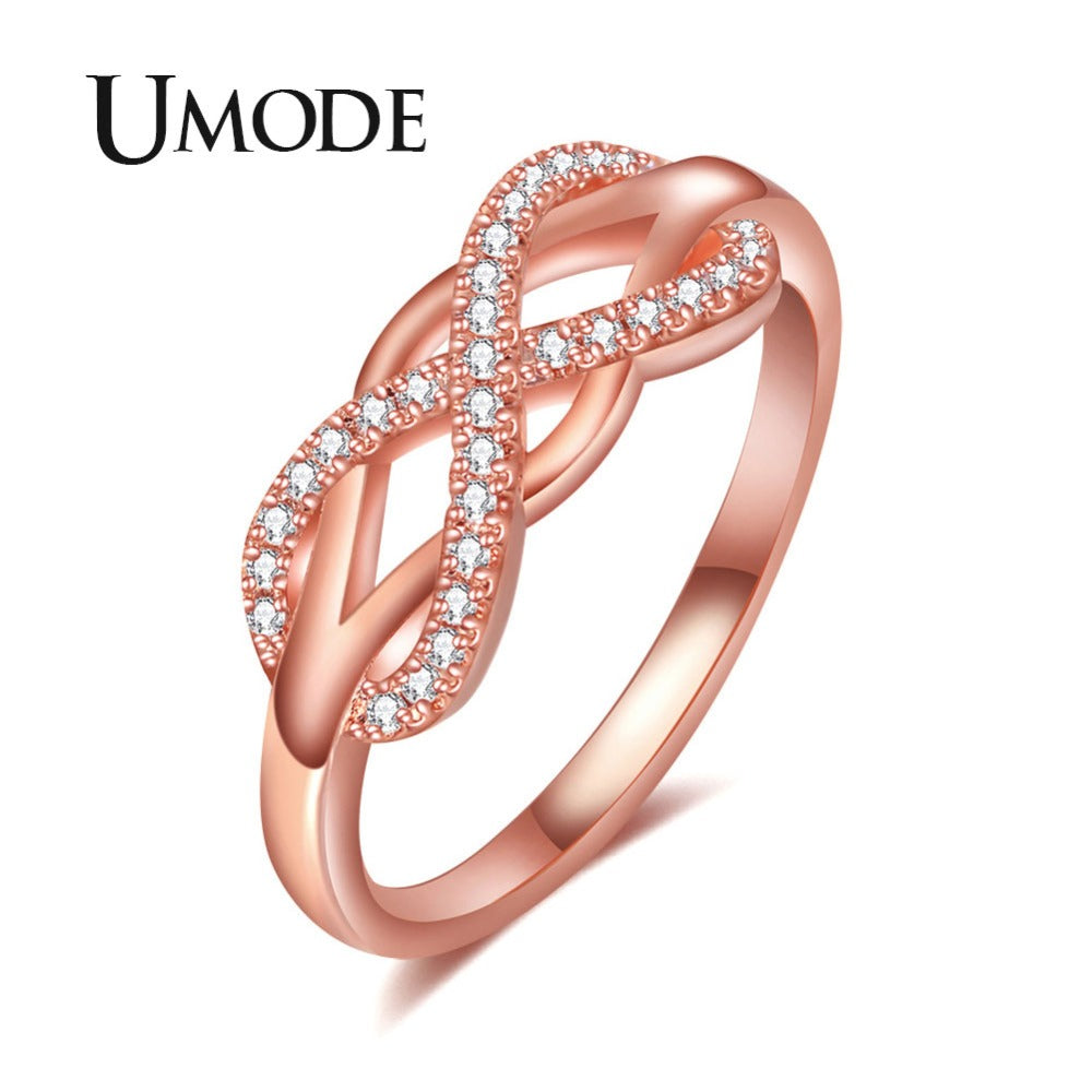UMODE Rose Gold Womens Wave Initial Letter Rings Fashionable Zircon Infinity Gauntlet Geometric  Engagement Jewelry  UR0444