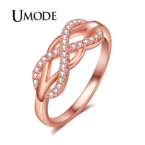 UMODE Rose Gold Womens Wave Initial Letter Rings Fashionable Zircon Infinity Gauntlet Geometric  Engagement Jewelry  UR0444