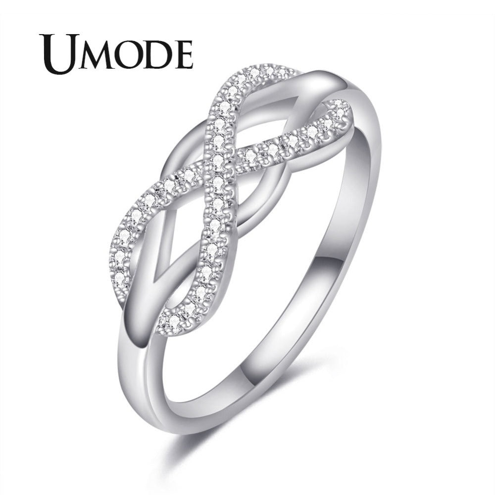 UMODE Rose Gold Womens Wave Initial Letter Rings Fashionable Zircon Infinity Gauntlet Geometric  Engagement Jewelry  UR0444