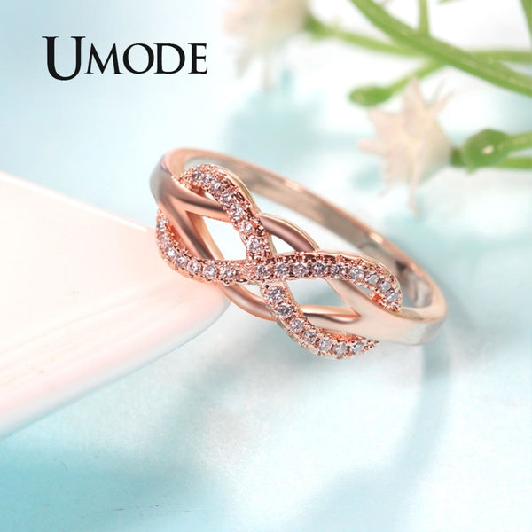 UMODE Rose Gold Womens Wave Initial Letter Rings Fashionable Zircon Infinity Gauntlet Geometric  Engagement Jewelry  UR0444