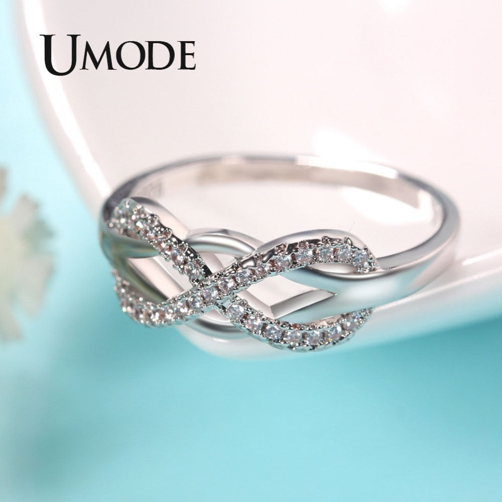 UMODE Rose Gold Womens Wave Initial Letter Rings Fashionable Zircon Infinity Gauntlet Geometric  Engagement Jewelry  UR0444