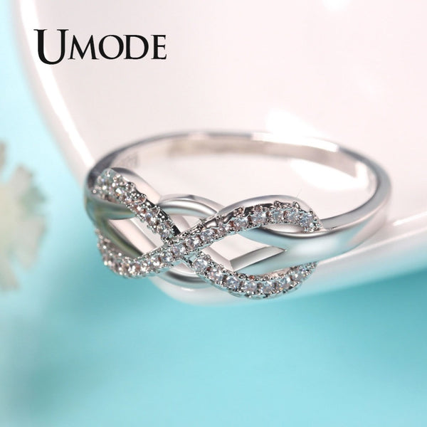 UMODE Rose Gold Womens Wave Initial Letter Rings Fashionable Zircon Infinity Gauntlet Geometric  Engagement Jewelry  UR0444