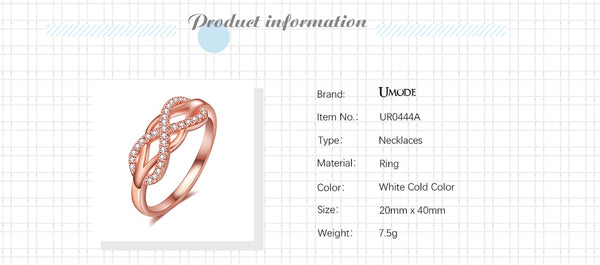 UMODE Rose Gold Womens Wave Initial Letter Rings Fashionable Zircon Infinity Gauntlet Geometric  Engagement Jewelry  UR0444