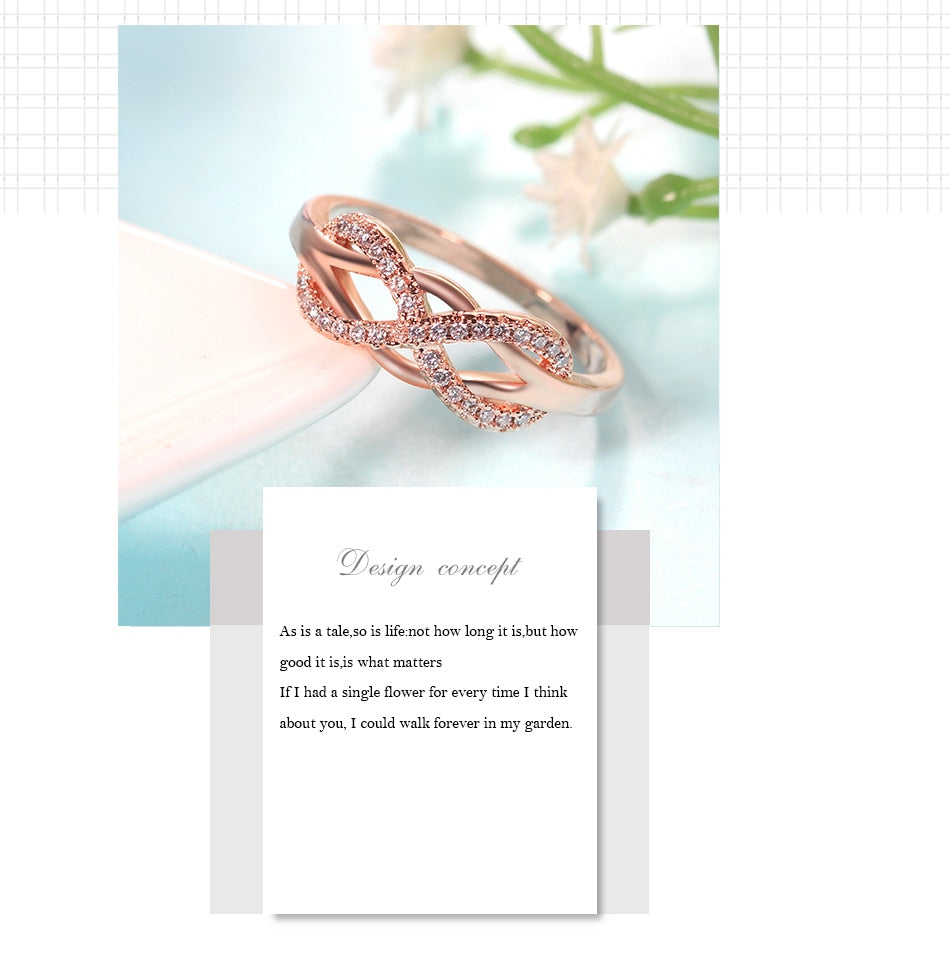 UMODE Rose Gold Womens Wave Initial Letter Rings Fashionable Zircon Infinity Gauntlet Geometric  Engagement Jewelry  UR0444