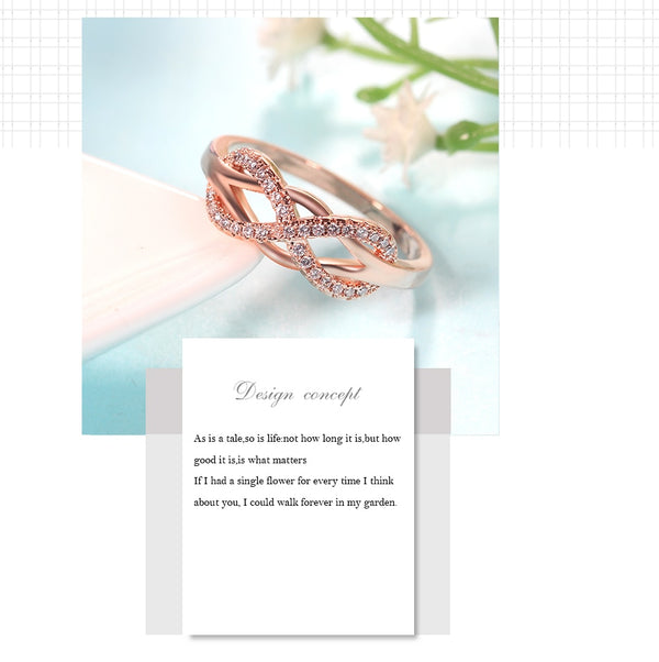 UMODE Rose Gold Womens Wave Initial Letter Rings Fashionable Zircon Infinity Gauntlet Geometric  Engagement Jewelry  UR0444