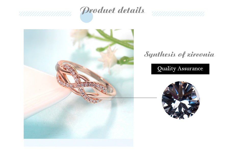 UMODE Rose Gold Womens Wave Initial Letter Rings Fashionable Zircon Infinity Gauntlet Geometric  Engagement Jewelry  UR0444