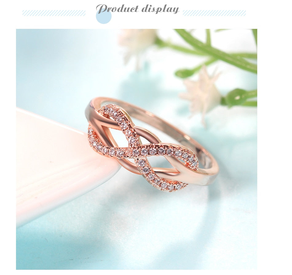 UMODE Rose Gold Womens Wave Initial Letter Rings Fashionable Zircon Infinity Gauntlet Geometric  Engagement Jewelry  UR0444