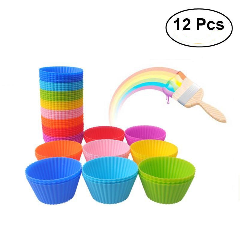 12 Pieces 7cm Round Silicone Baking Cake Molds Jelly Mould Cupcake Maker Muffin Cup
