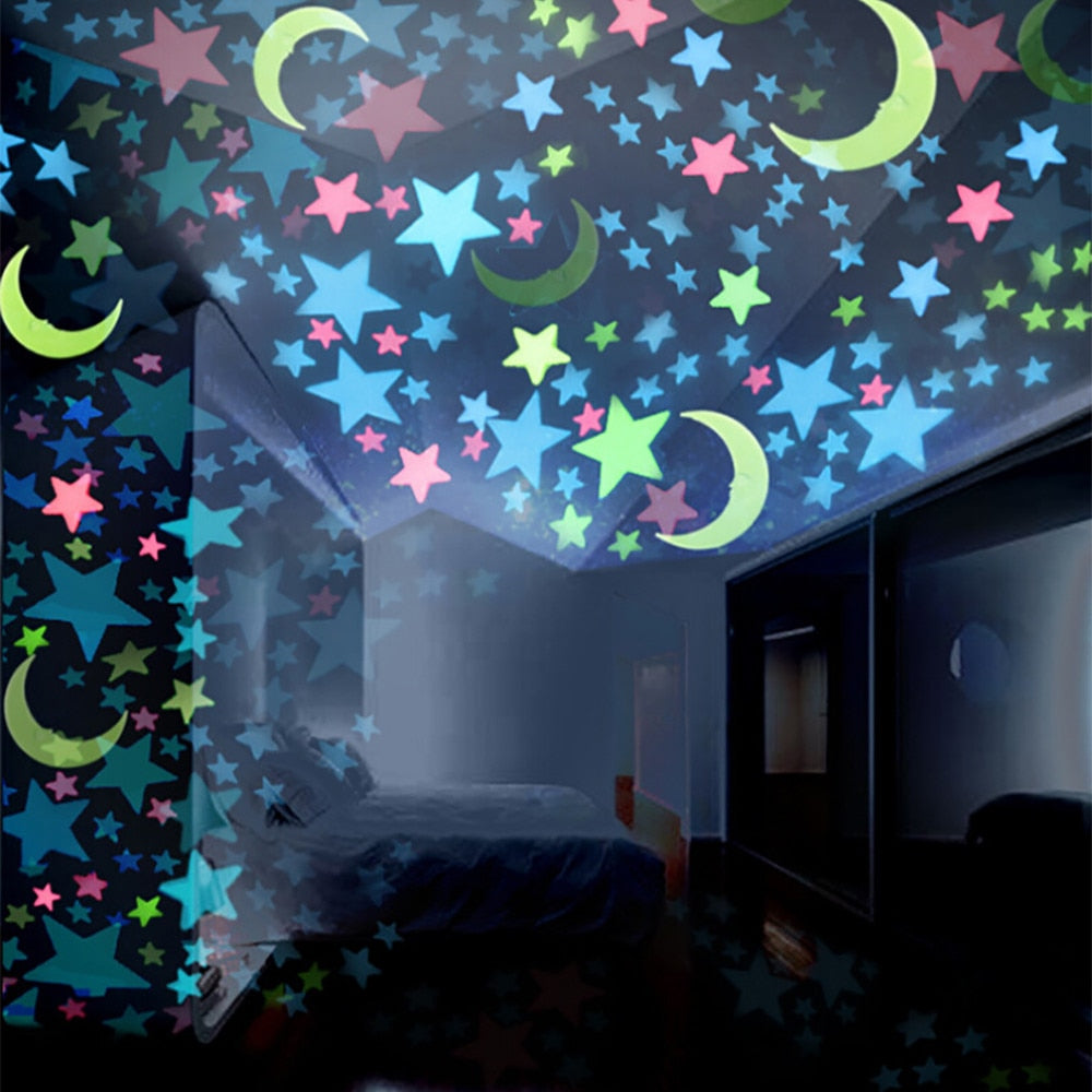 100PC 3D Stars Glow In The Dark Wall Stickers Luminous Fluorescent Wall Stickers For Kids Baby Room Bedroom Ceiling Home Decor 9