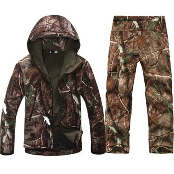 New Shark skin  Outdoor Hunting Camping Waterproof Windproof Polyester Coats Jacket Hoody TAD softshell Jacket+pants