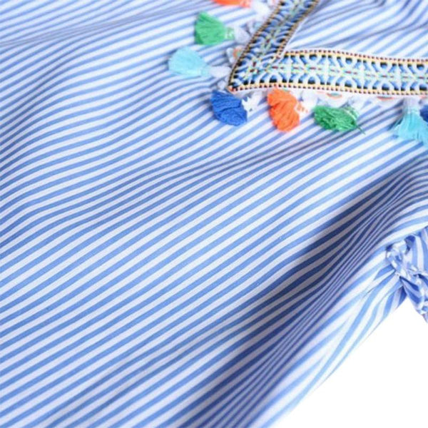 Summer Girls Tassel Flying Sleeve Dresses Stripe Cotton Cute Kids Party Dresses for Kids girls Princess Dress Tops Clothes