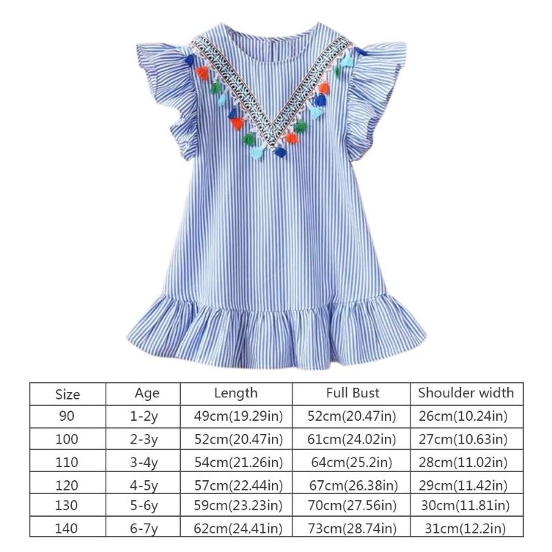 Summer Girls Tassel Flying Sleeve Dresses Stripe Cotton Cute Kids Party Dresses for Kids girls Princess Dress Tops Clothes