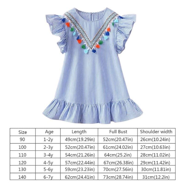 Summer Girls Tassel Flying Sleeve Dresses Stripe Cotton Cute Kids Party Dresses for Kids girls Princess Dress Tops Clothes