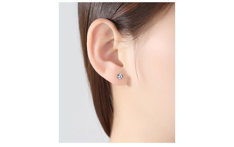 [MeiBaPJ] 6mm Classic Simple Zircon Stud Earrings 925 Sterling Silver Fashion Earrings Fine Jewelry for Women