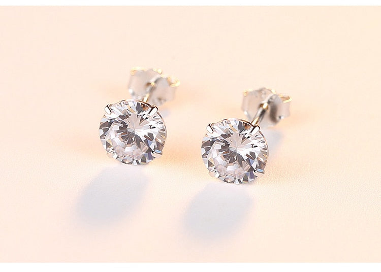 [MeiBaPJ] 6mm Classic Simple Zircon Stud Earrings 925 Sterling Silver Fashion Earrings Fine Jewelry for Women