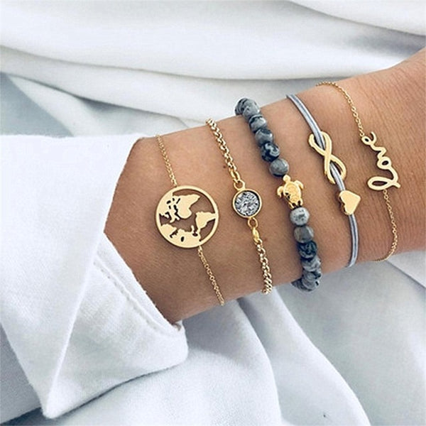 4 Pcs/ Set Classic Arrow Knot Round Crystal Multilayer Adjustable Open Bracelet Set Women Fashion Party Jewelry Multiple Styles
