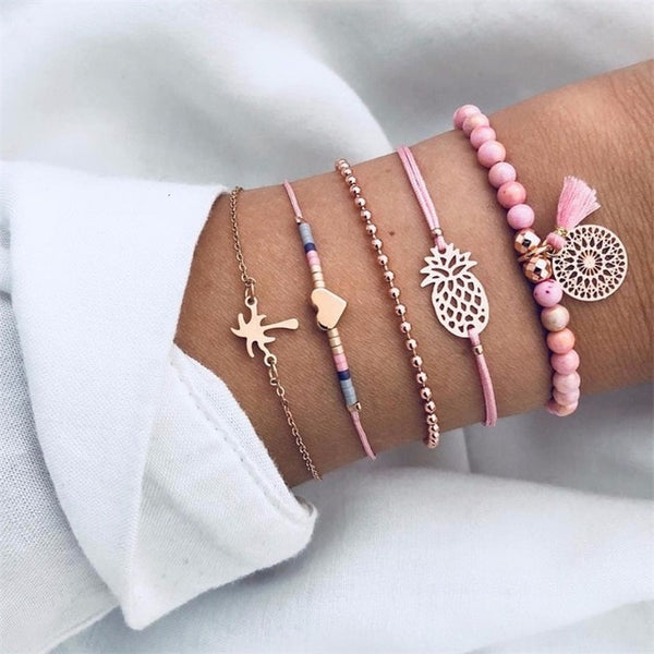 4 Pcs/ Set Classic Arrow Knot Round Crystal Multilayer Adjustable Open Bracelet Set Women Fashion Party Jewelry Multiple Styles