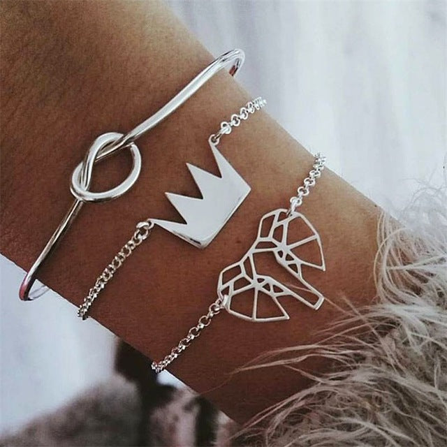 4 Pcs/ Set Classic Arrow Knot Round Crystal Multilayer Adjustable Open Bracelet Set Women Fashion Party Jewelry Multiple Styles