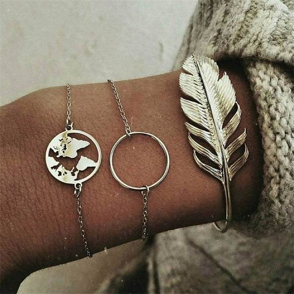 4 Pcs/ Set Classic Arrow Knot Round Crystal Multilayer Adjustable Open Bracelet Set Women Fashion Party Jewelry Multiple Styles