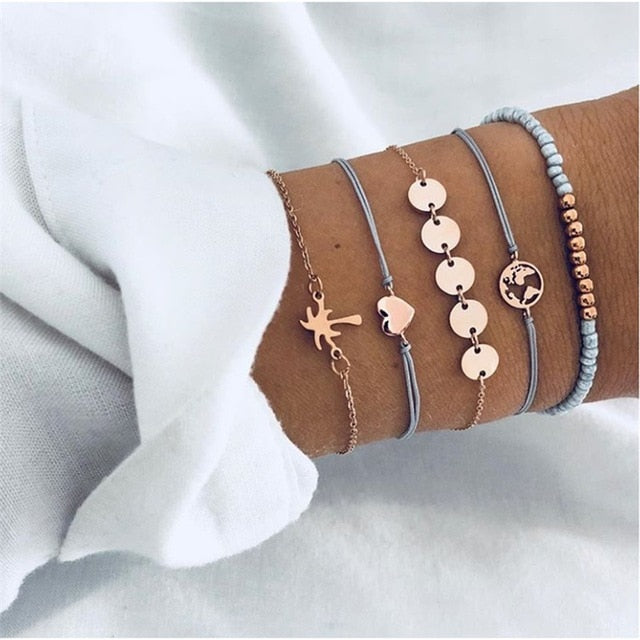 4 Pcs/ Set Classic Arrow Knot Round Crystal Multilayer Adjustable Open Bracelet Set Women Fashion Party Jewelry Multiple Styles