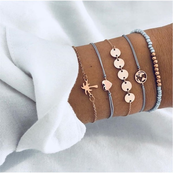 4 Pcs/ Set Classic Arrow Knot Round Crystal Multilayer Adjustable Open Bracelet Set Women Fashion Party Jewelry Multiple Styles