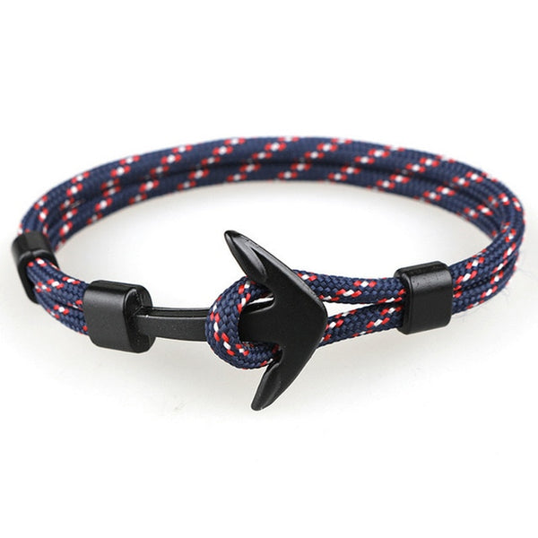 Fashion Black Anchor Bracelets Men Charm 550 Survival Rope Chain Paracord Bracelet Male Wrap Metal Sport Hooks