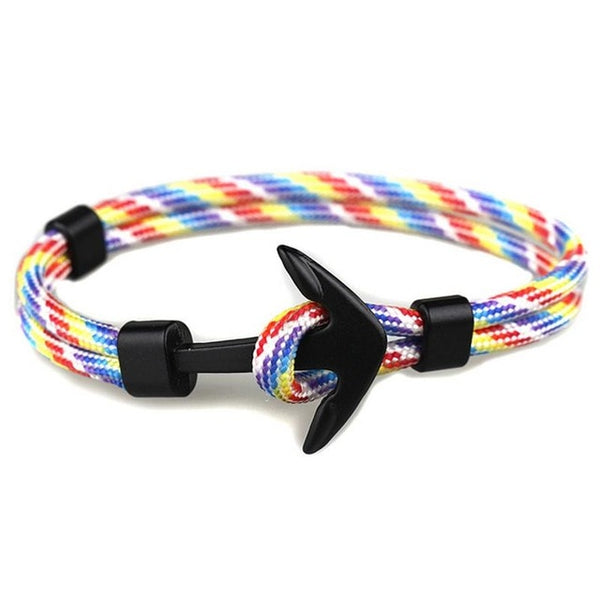 Fashion Black Anchor Bracelets Men Charm 550 Survival Rope Chain Paracord Bracelet Male Wrap Metal Sport Hooks
