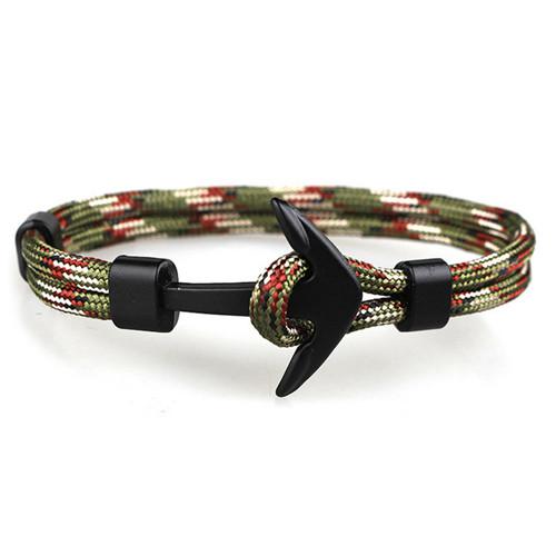 Fashion Black Anchor Bracelets Men Charm 550 Survival Rope Chain Paracord Bracelet Male Wrap Metal Sport Hooks