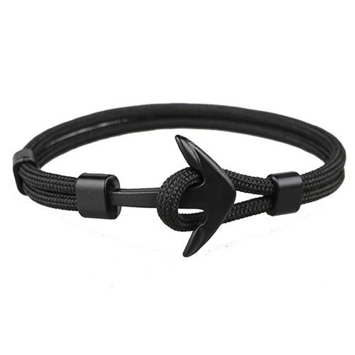 Fashion Black Anchor Bracelets Men Charm 550 Survival Rope Chain Paracord Bracelet Male Wrap Metal Sport Hooks