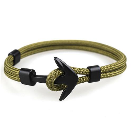 Fashion Black Anchor Bracelets Men Charm 550 Survival Rope Chain Paracord Bracelet Male Wrap Metal Sport Hooks