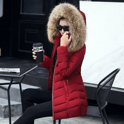 Fashion Long Girls Winter Jacket Women Slim Thick Zipper Pockets Parka With Fur Casual Solid Outerwear Coat 2018 New Long Sleeve