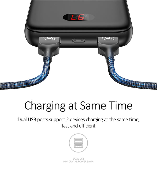 Power Bank for xiaomi mi iPhone,USAMS Mini Power Bank 10000mAh LED Display Dual USB Powerbank External Battery Fast charging