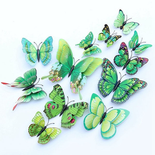 12pcs Multicolor Double Layer Wings 3D Butterfly Wall Sticker Magnet PVC Butterflies Party Kids Bedroom Fridge Decor Magnetic